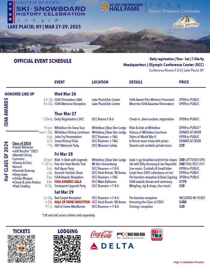 Skiing History Celebration schedule