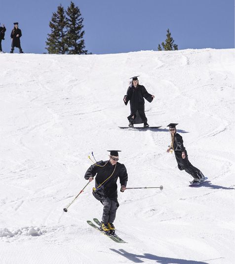 Graduates skiing